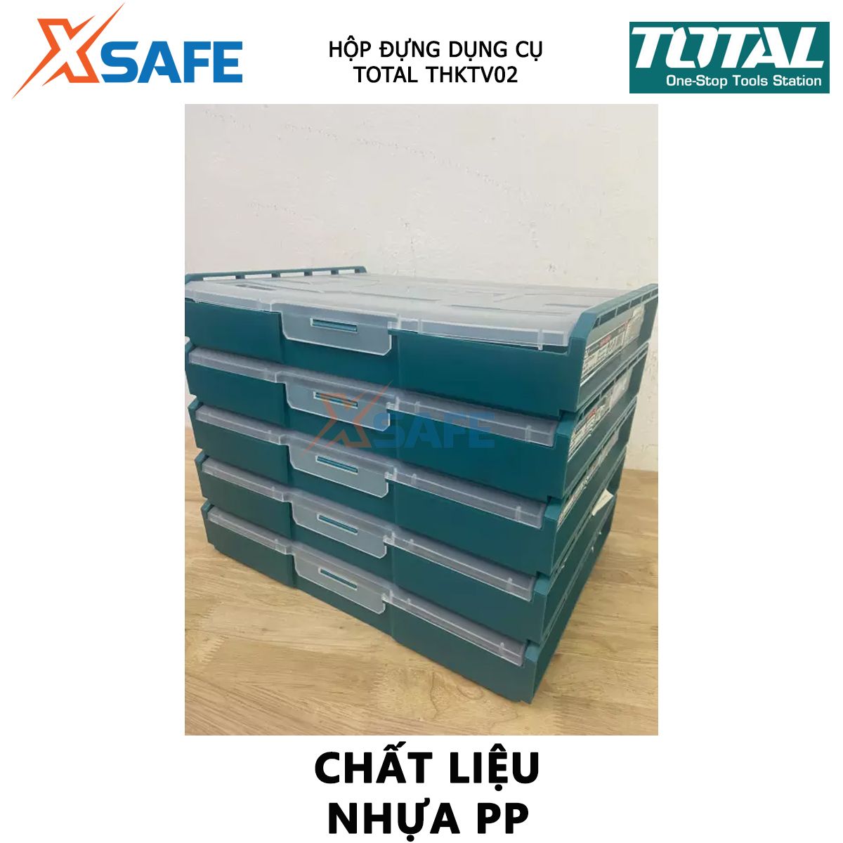 [HỎA TỐC] Hộp nhựa đựng dụng cụ TOTAL THKTV02 kích thước 340 * 250 * 60mm hộp đồ nghề , Có thể xếp chồng lên nhau Chất liệu nhựa PP, có vách ngăn đựng các loại dụng cụ, đồ nghề siêu cứng chịu va đập, chịu nhiệt