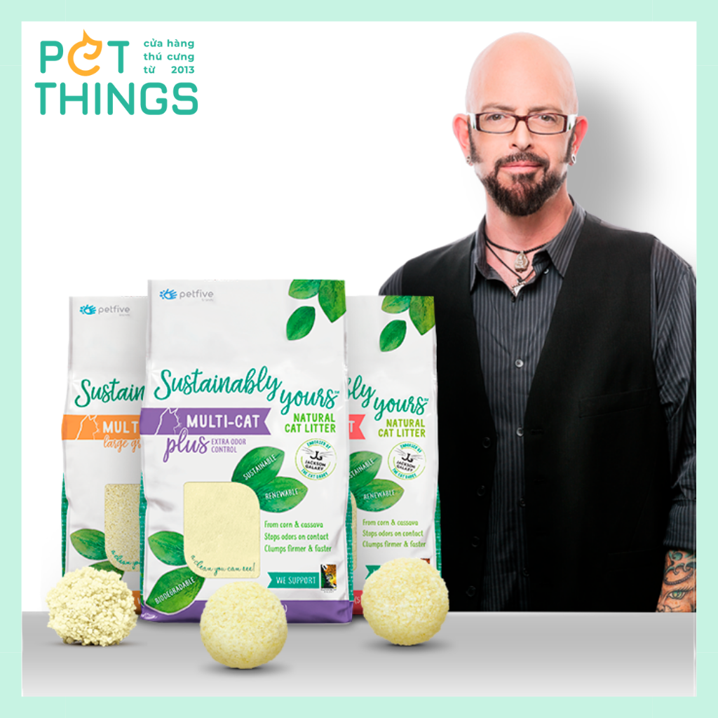Cát Hữu Cơ cho mèo Petfive Sustainably Yours từ ngô bắp sắn hạt nhuyễn, nhập khẩu Mỹ, vón cục chắc, khử mùi tối đa