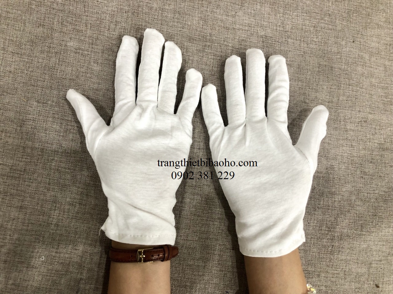 Găng tay vải cotton poly trắng