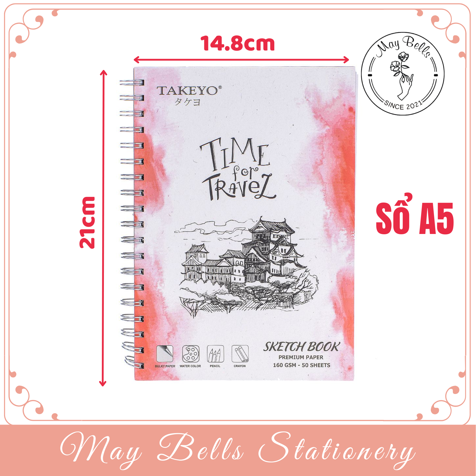 Sổ Vẽ Lò Xo Takeyo Giấy Dày Mịn A4 A5 A6 Cho Học Sinh Sinh Viên Vẽ Mỹ Thuật Sáng Tạo 50 Tờ 160gsm