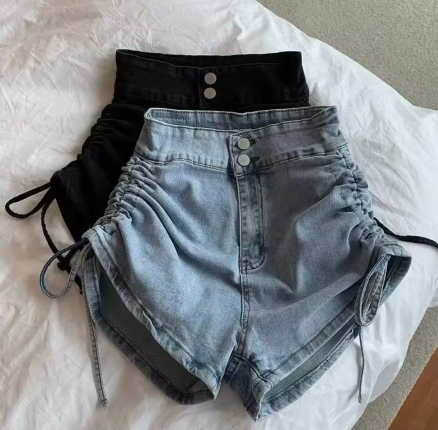 Quần đùi nữ , quần short jean kaki nữ, quần kaki dây rút hông hai bên, quần sọt kaki coton co dãn thời trang