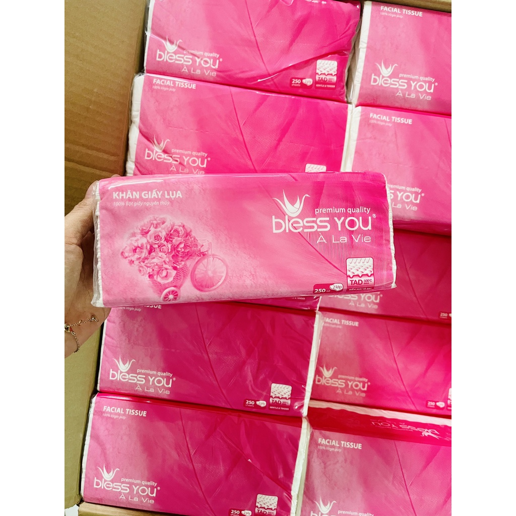 Combo 10 gói khăn giấy rút bless you 2 lớp 200 và 250 tơ`
