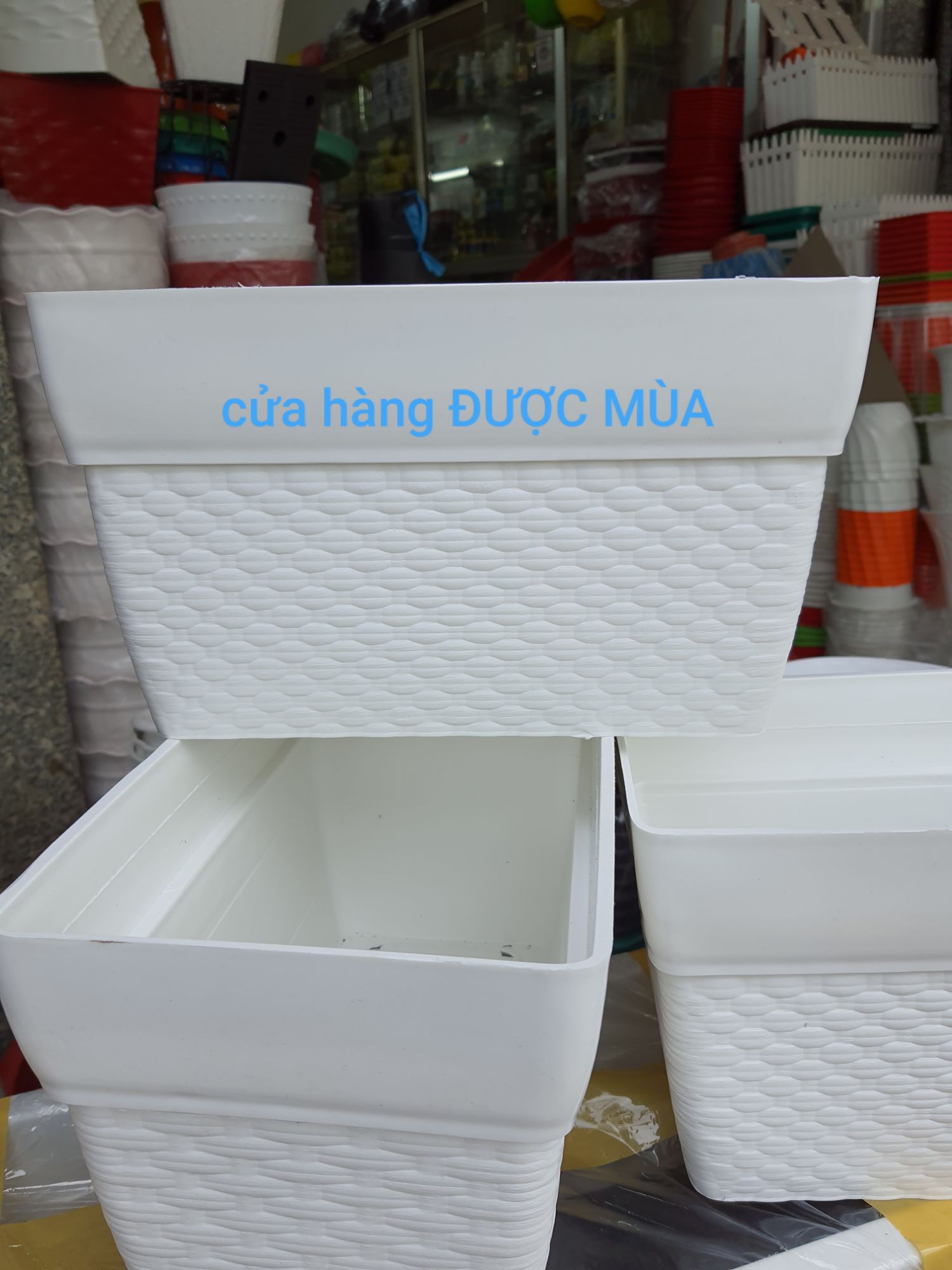 combo 2 chậu chữ nhật kiểu mây đan 30cm.