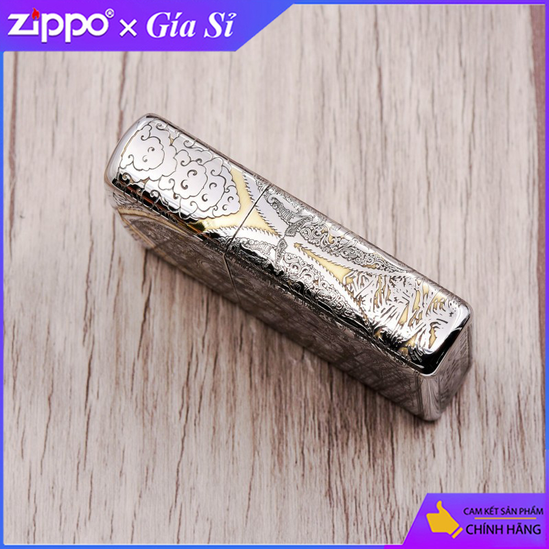 Bât lửa Zippo khắc đức phật toạ đài sen bản mạ Chrome
