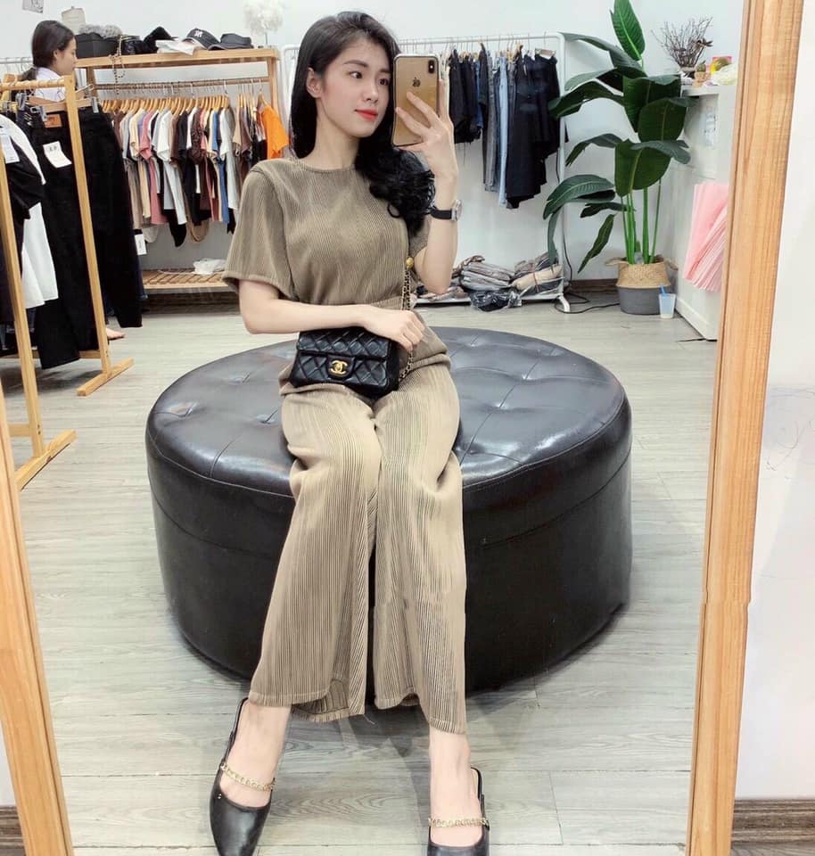 Set lụa dập ly quần ống rộng