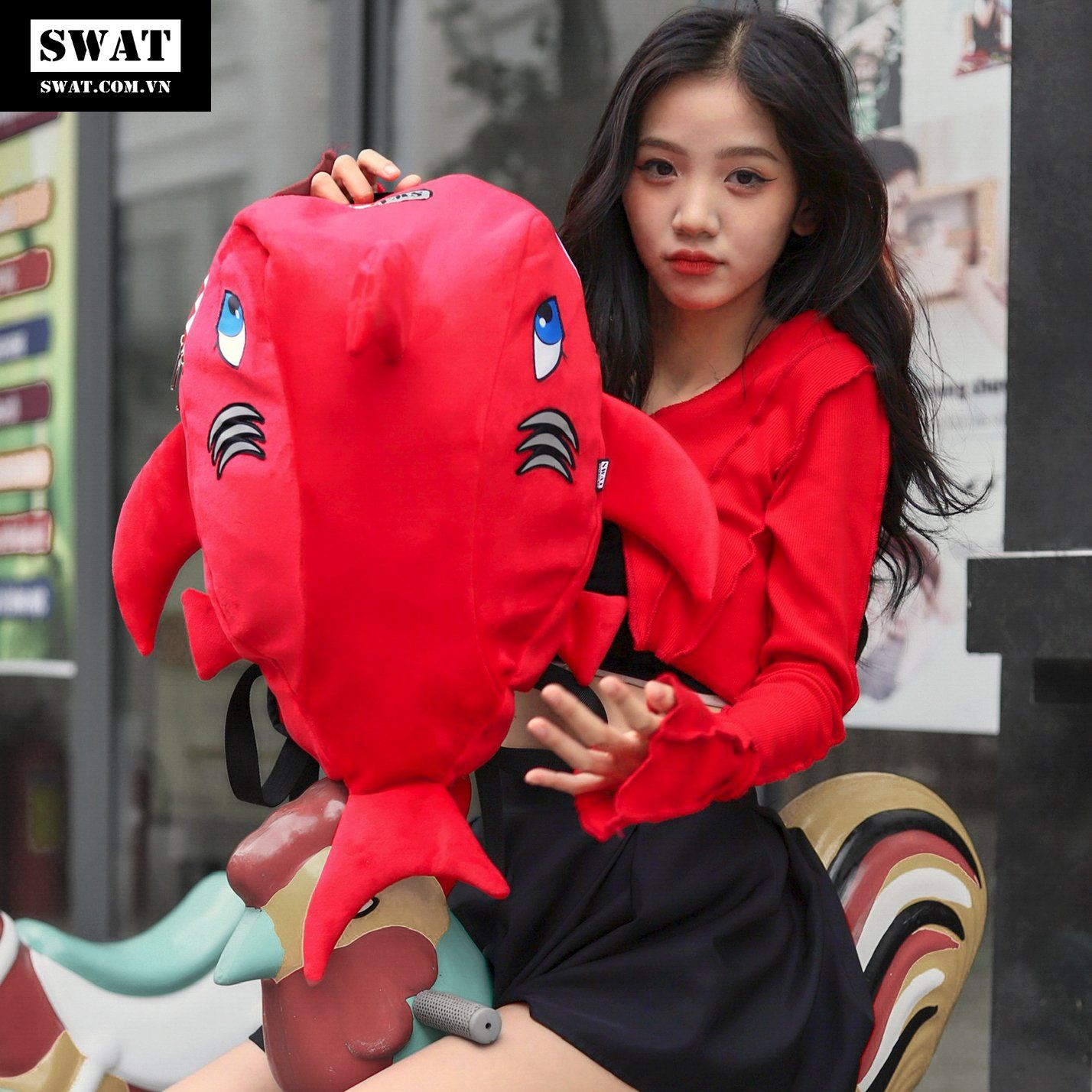 Balo cá mập baby shark vải nhung nhiều màu