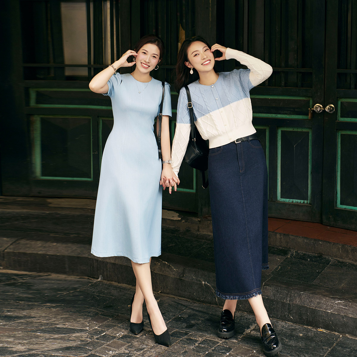 Chân váy jean dáng dài tua gấu vien tran v62m23q009