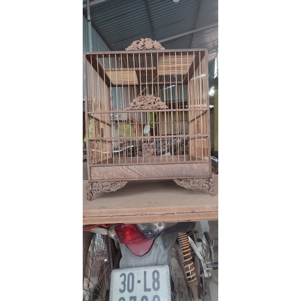 Khung lồng chim chào mào tự ráp gỗ mun đuôi công đục CNC họa tiết siêu đẹp chắc chắn chất lượng Phụ Kiện Kabosa