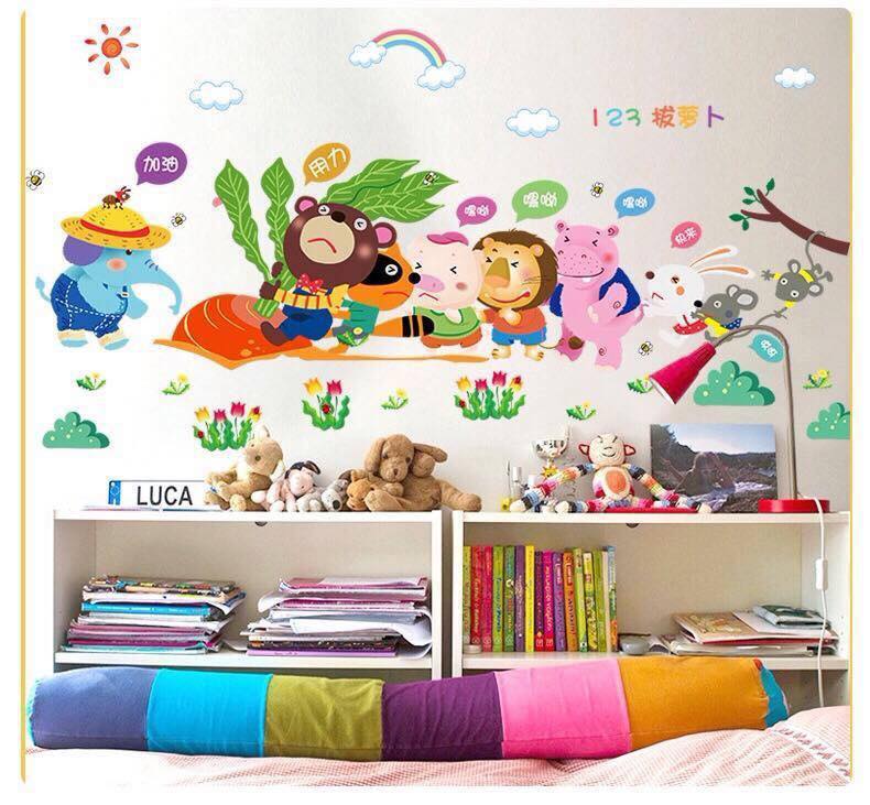 [HCM]DECAL DÁN TƯỜNG THỎ YÊU TRĂNG VÀ THÚ NHỔ CÀ RỐT 2
