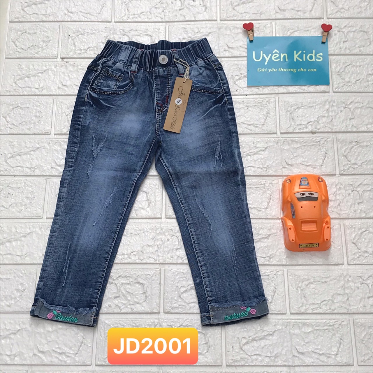 Quần jean bé gái cao cấp mẫu lật lai thêu cho bé 11-22kg quần jean dài quần bò bé gái