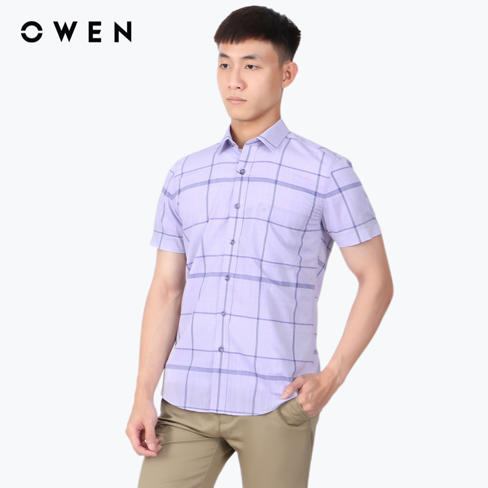 Owen - áo sơ mi ngắn tay regular fit ar220012nt màu tím chất liệu bamboo