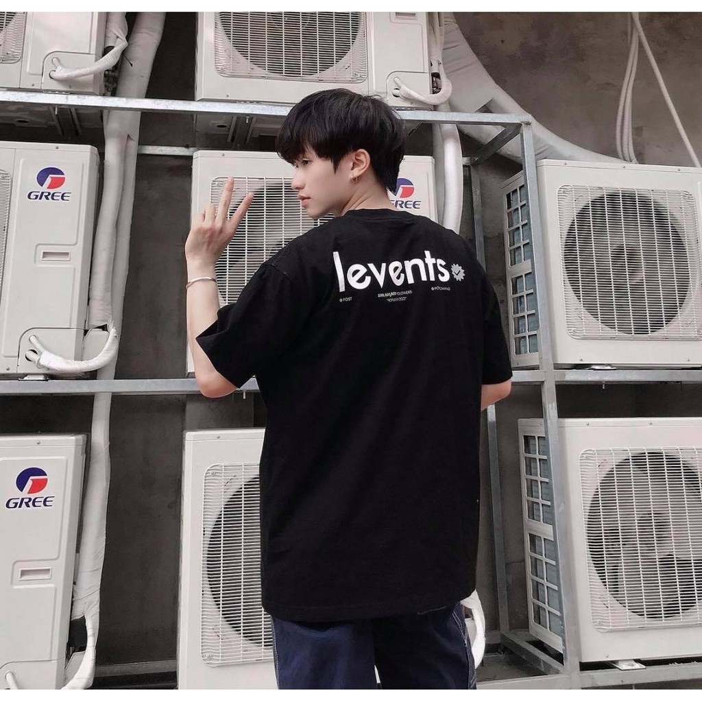 Áo thun tay lỡ Levents Popular Logo màu đen phong cách unisex nam nữ cho người từ 40kg đến 90kg chất vải cotton dày mịn có đầy đủ tag Thời trang Unisex HCM AL147