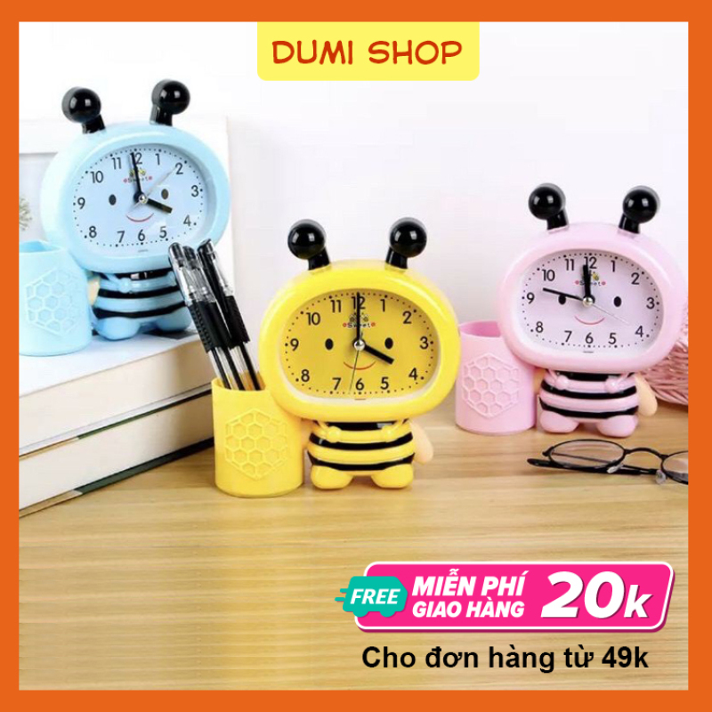 Đồng hồ báo thức hình con ong cho bé - đồng hồ để bàn báo thức có ống đựng viết dễ thương - Dumi Shop