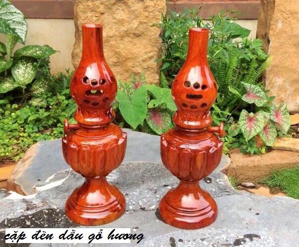 Đèn thờ bằng gỗ Hương , đèn dầu gỗ hàng nguyên khối