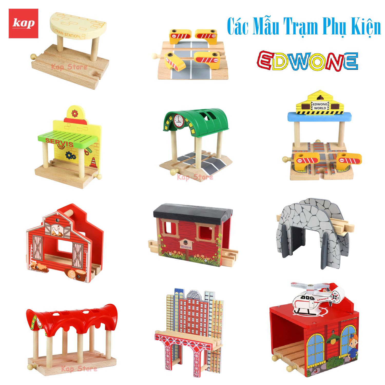 Các mẫu nhà và trạm xe lửa - phụ kiện dành cho đường ray xe lửa gỗ.
