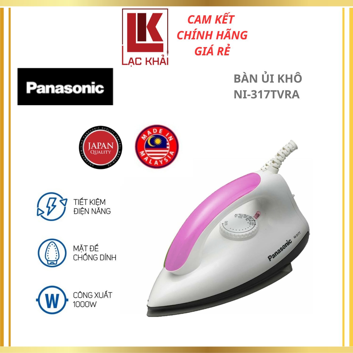 Bàn ủi khô panasonic ni-317txra/ ni-317tvra – 1000w – hàng chính hãng - bảo hành 12 tháng