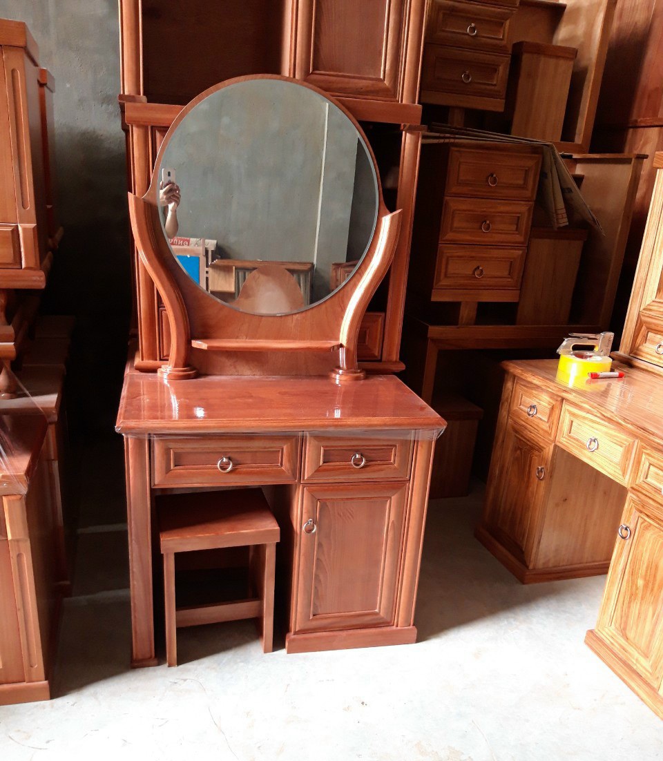 Bàn trang điểm gỗ xoan đào, gỗ hương xám, kiểu cánh soi
