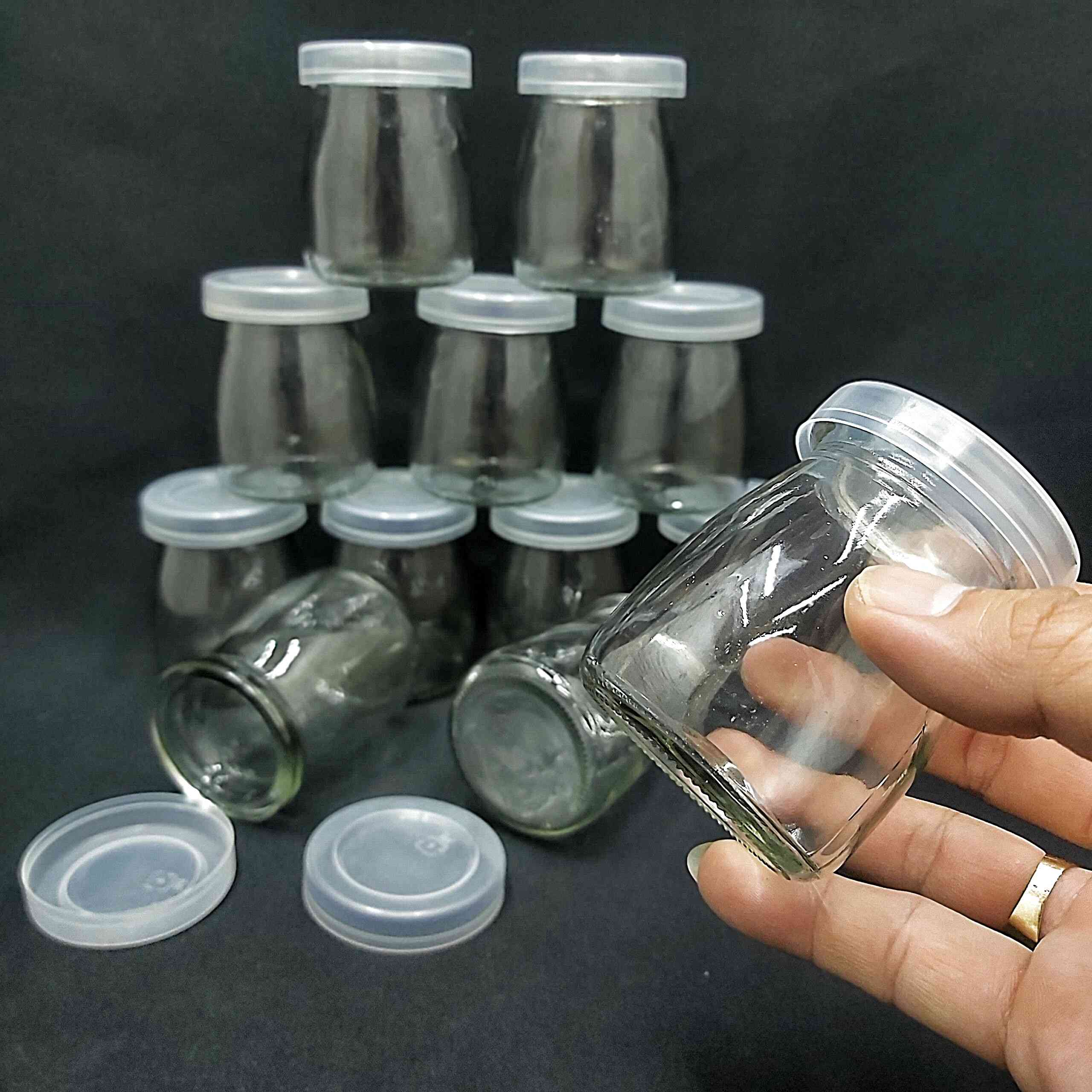 Bộ 12 hủ làm sữa chua_ Yogurt ( thủy tinh Kèm Nắp )