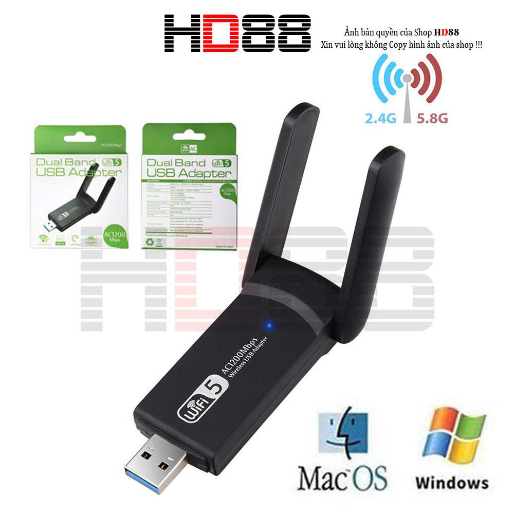 USB Thu Phát Wifi 1200mbps tốc độ cao 2 râu cho máy tính bàn