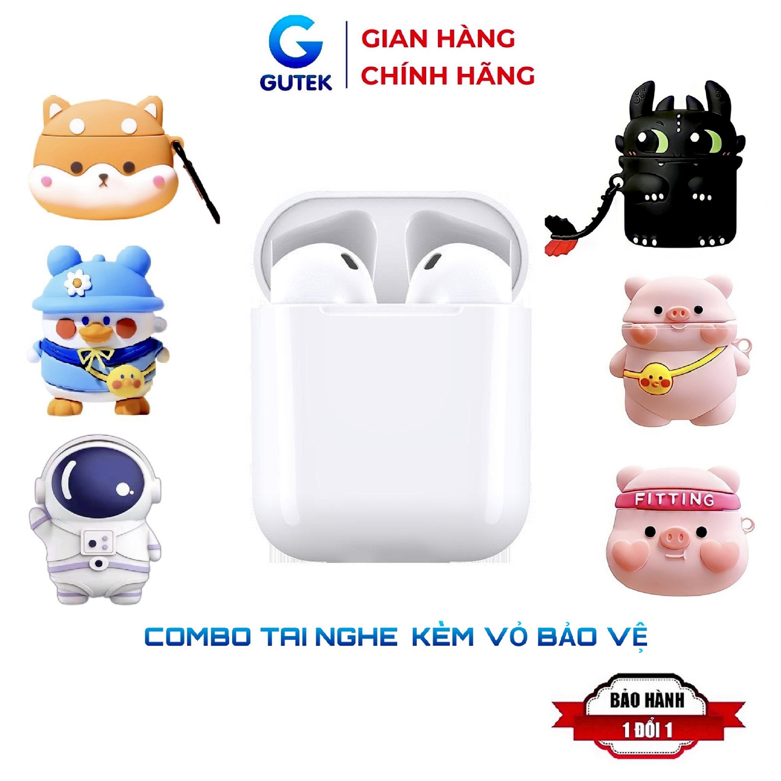 Combo Tai nghe bluetooth không dây Gutek i12 TWS nút cảm ứng âm thanh HIFI có mic kèm case vỏ bảo vệ bao đựng