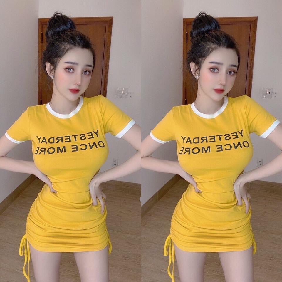 Đầm ôm body nhún thân tay con viền màu Yesterday xinh sexy