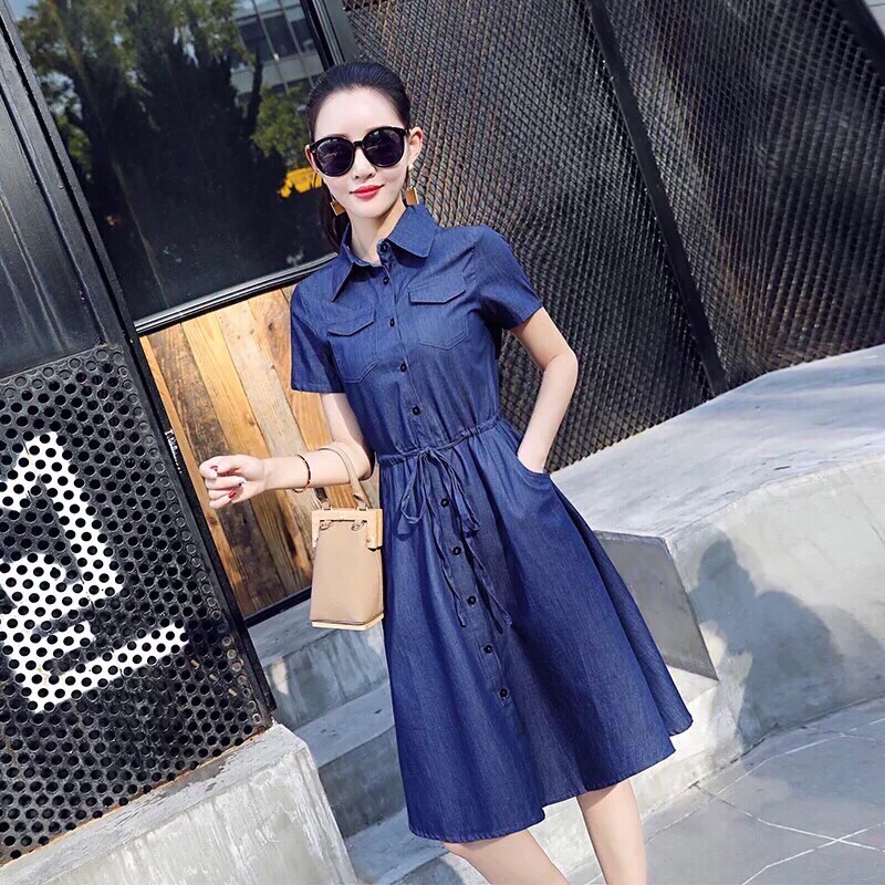 [HCM]ĐẦM JEAN XOÈ EO DÂY RÚT