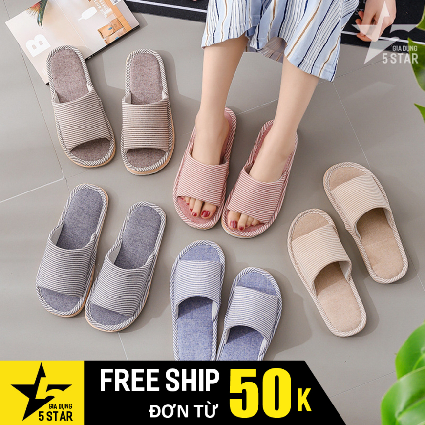 Dép mang đi trong nhà, văn phòng làm việc giữ ấm chân, đế chống trượt, đệm lót mềm êm chân sọc caro kiểu Nhật Bản 5STAR giá rẻ