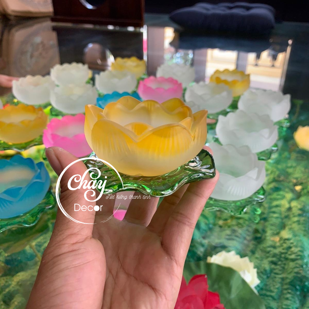 Đế nến hoa sen lưu ly tràng trí - chay decor