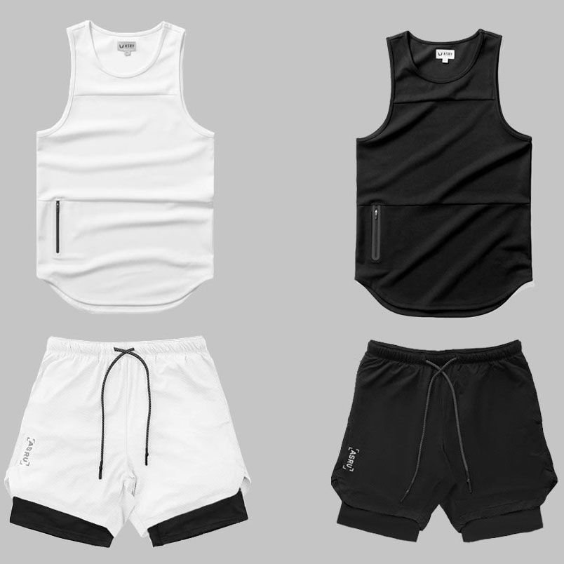 Bộ đồ tập gym nam tanktop ASRV kết hợp quần tập gym nam 2 lớp và áo gym 3 lỗ nam