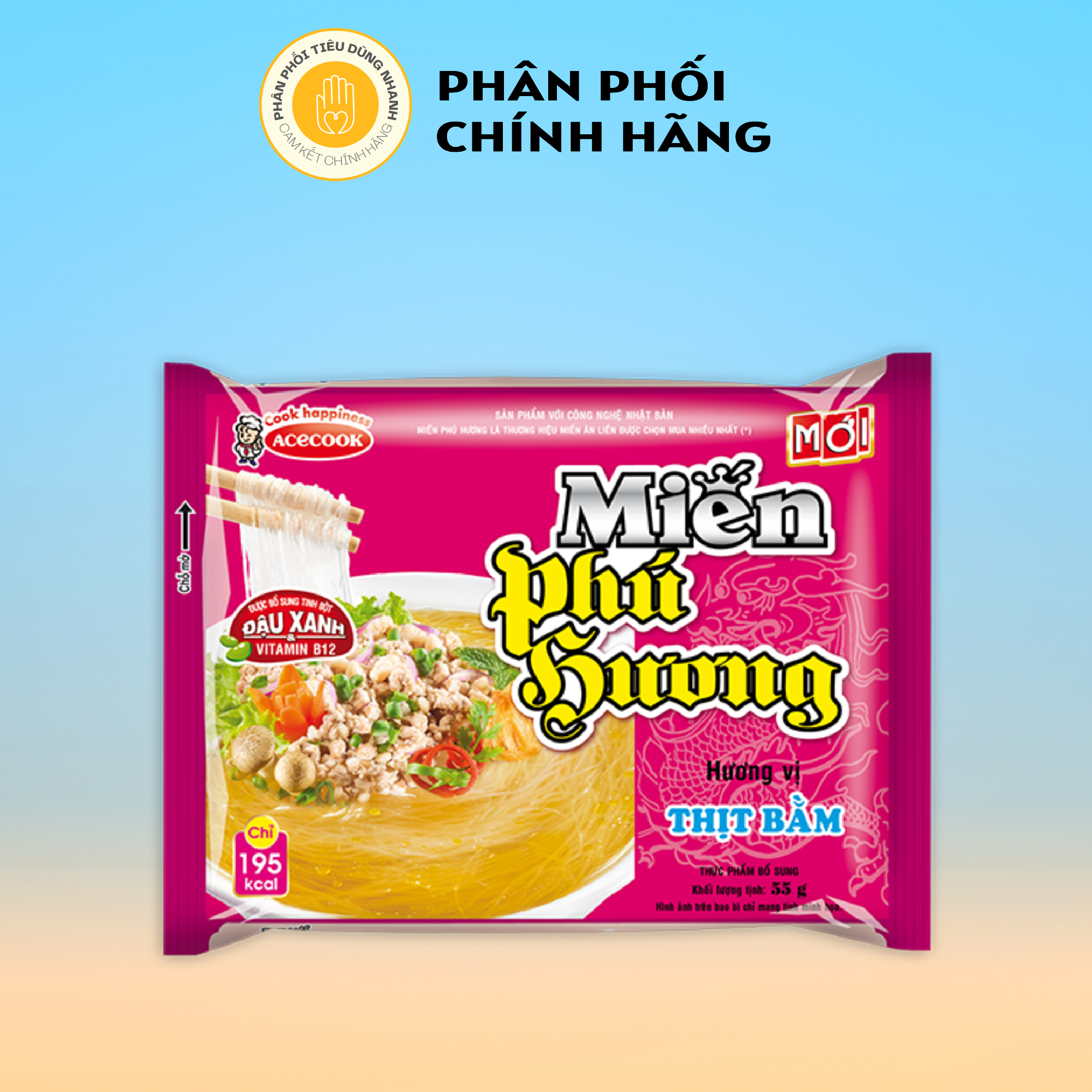 Miến ăn liền đậu xanh phú hương thương hiệu acecook 53g - vị thịt bằm