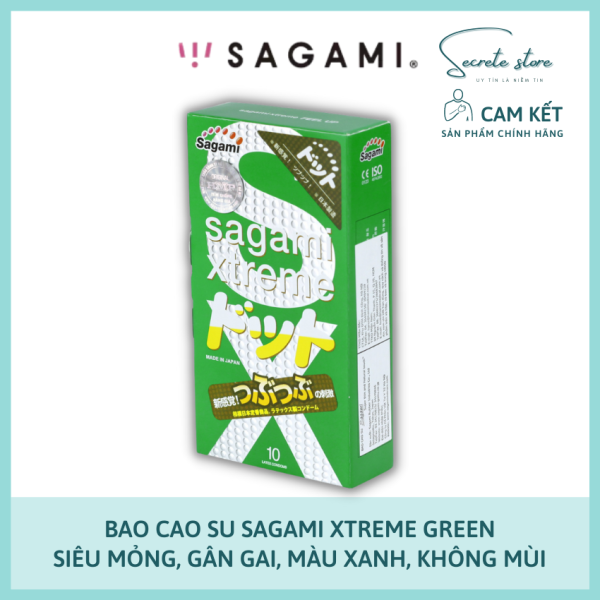 Bao cao su Sagami Xtreme Green-BCS NHẬT siêu mỏng, có gân, màu xanh (Hộp 10c) - Secrete Store nhập khẩu