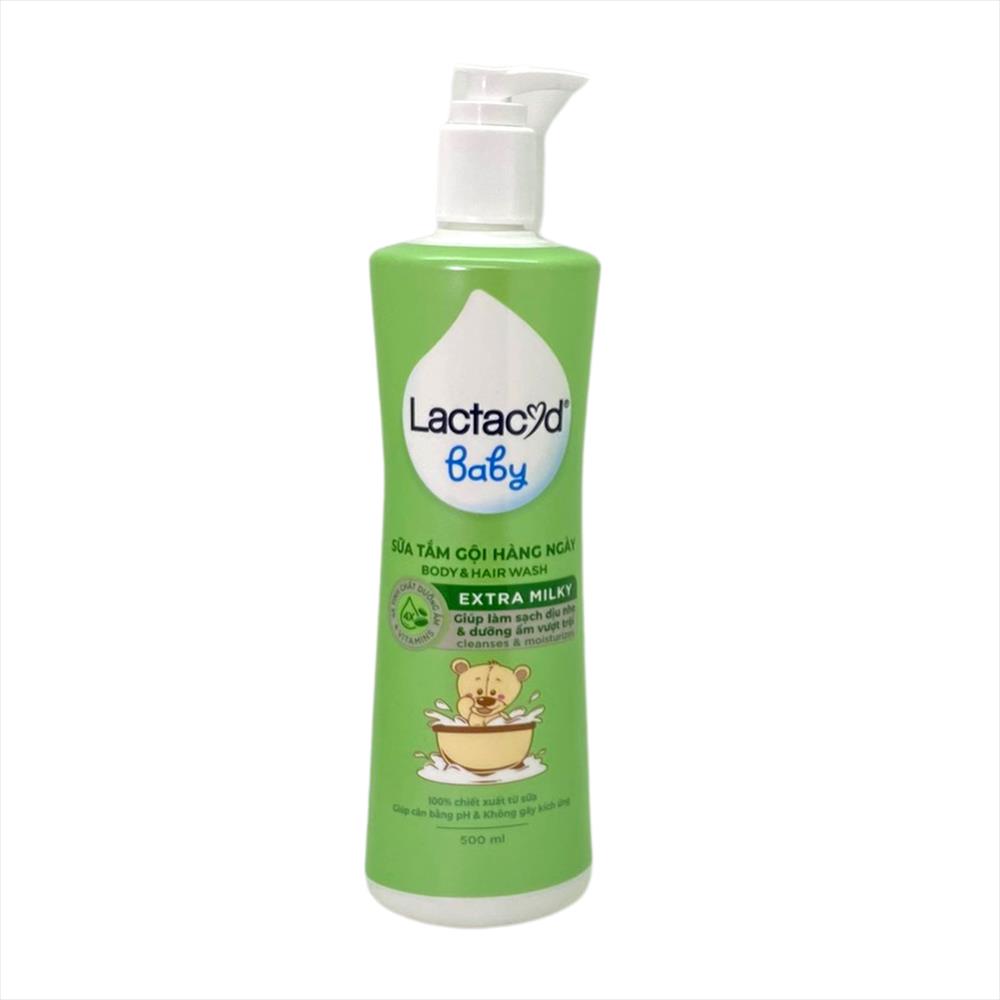 Sữa tắm gội toàn thân cho bé lactacyd baby extra milky chai 500ml