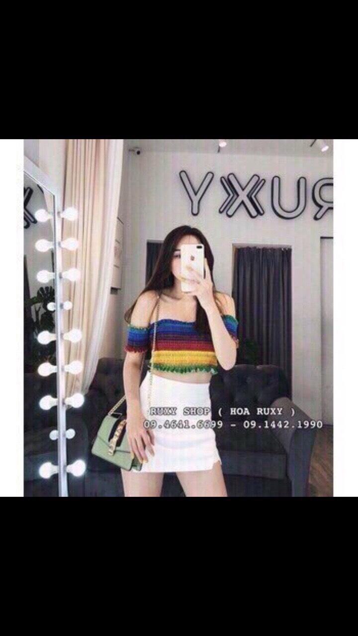 Áo Croptop nữ Bẹt Vai Cầu Vồng Thân Nhún Cực Hot TTSL0132