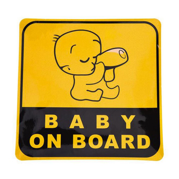 Decal,sticker,tem dán phản quang đuôi xe Baby On Board 11x11cm