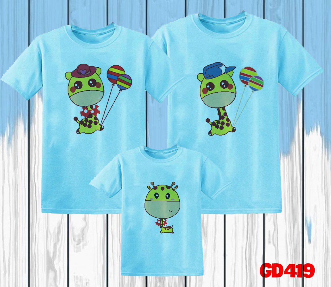 Áo thun đồng phục gia đình 3,4,5 người đi chơi du lịch biển, không quần, in hình chibi