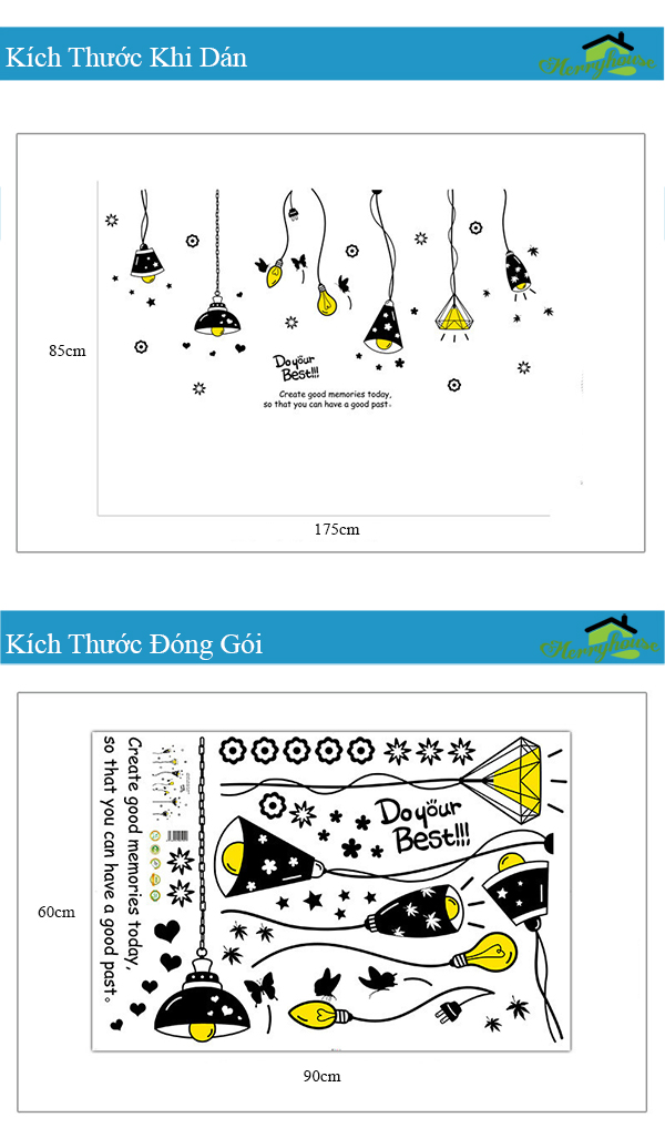 [HCM]DECAL DÁN TƯỜNG CHÙM ĐÈN BÓNG VÀNG
