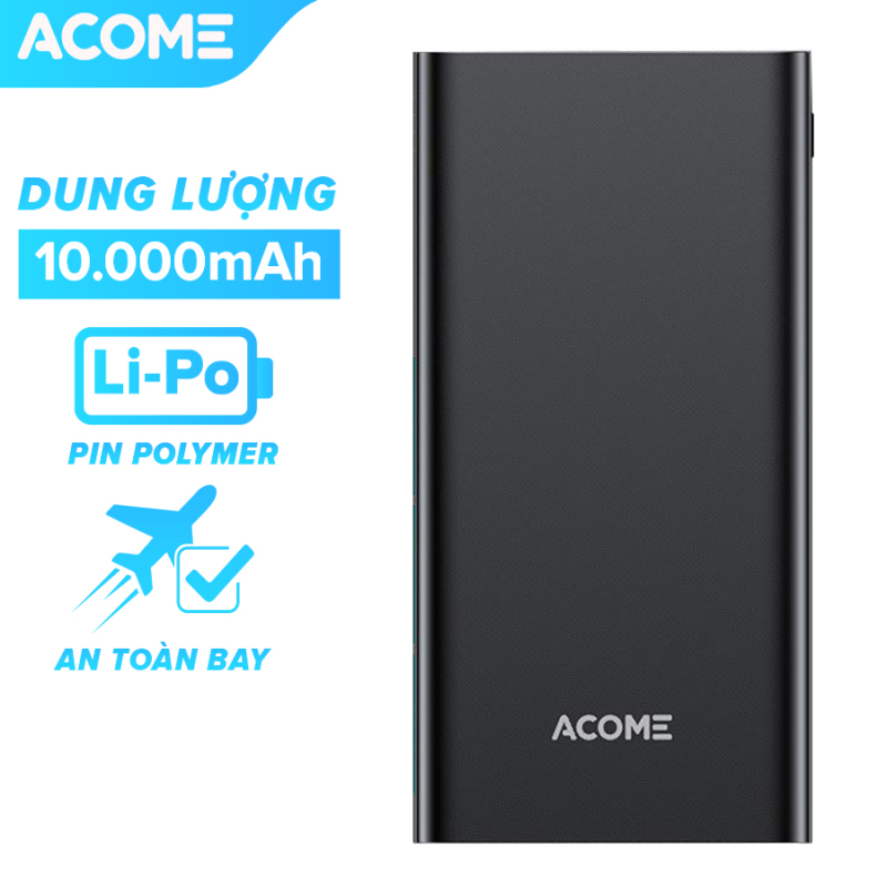 [Bảo Hành 18 Tháng] ACOME AP103 Sạc dự phòng 10000mAh thiết kế nhỏ gọn 2 cổng USB và 1 cổng Micro công suất đầu ra 10.5W  - Hàng Chính Hãng