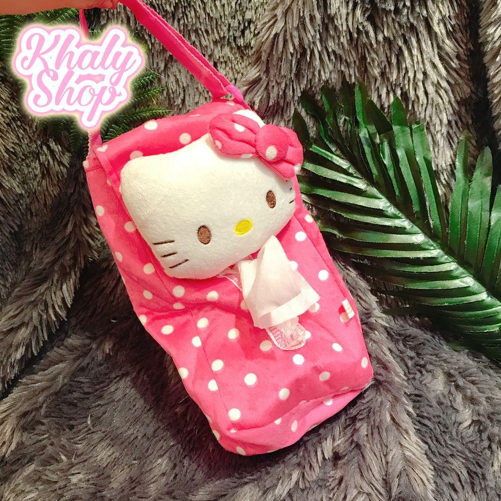 Trùm hộp khăn giấy hình mèo Kitty màu hồng đậm chấm bi - TRUMKGKT002 - (23x12x7cm)