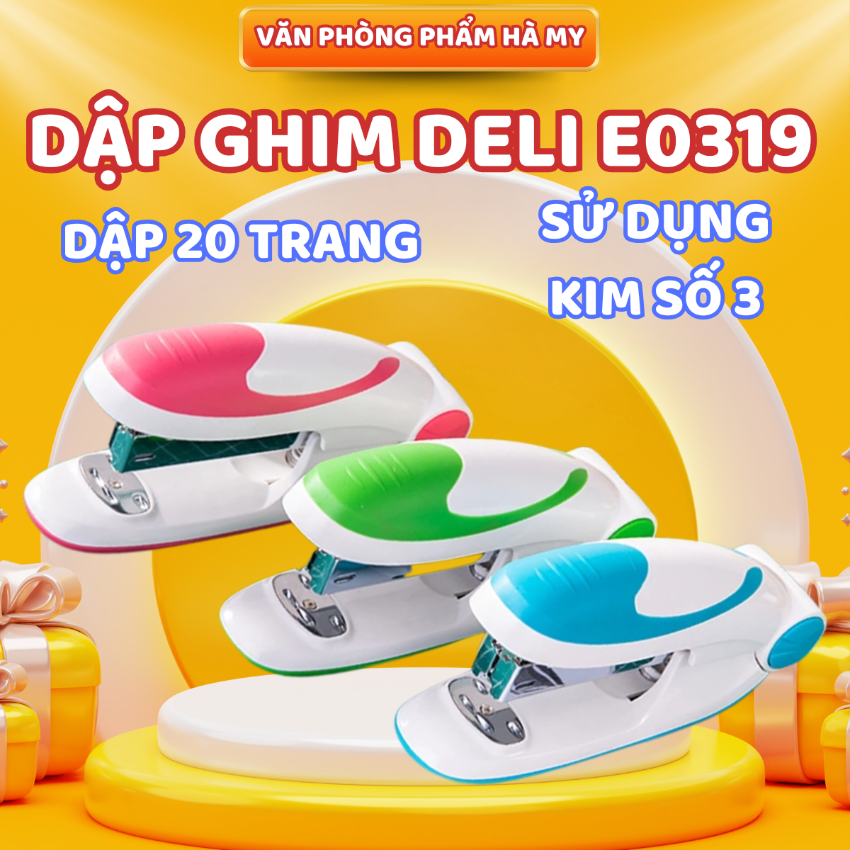 Dập Ghim 20 Trang Deli E0319 - Ghim Số 3 Đệm Chống Trượt Cao Cấp