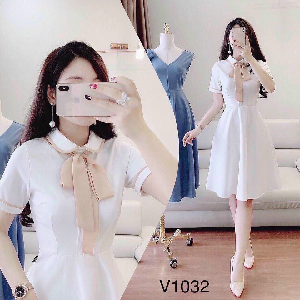 [HCM]Đầm tiểu thư nơ cổ dễ thương thời trang nữ cao cấp