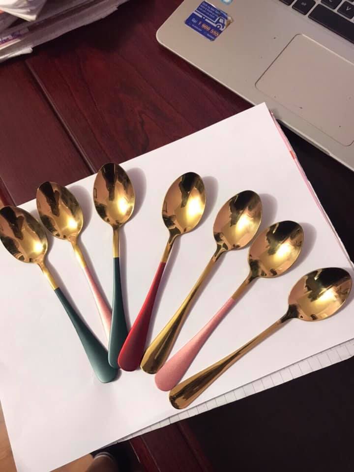 5 thìa Inox 304 mạ vàng cán 5 màu