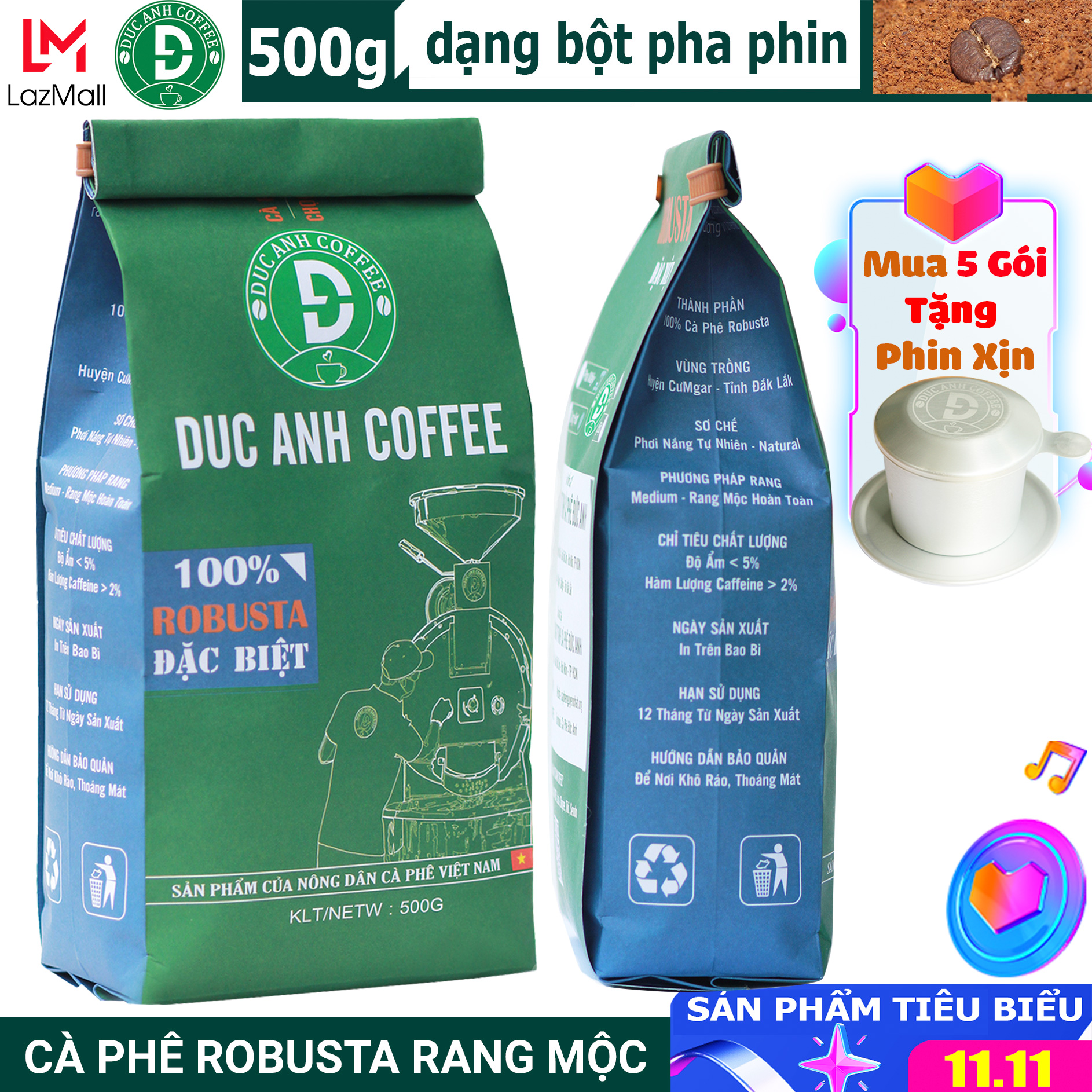 500g Cà phê rang xay Đặc Biệt nguyên chất Pha Phin đậm vị, mạnh, hậu ngọt