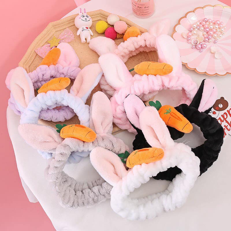 Băng Đô Turban Cà Rốt Tai Thỏ Xinh Xắn, bờm tuban rửa mặt đáng yêu