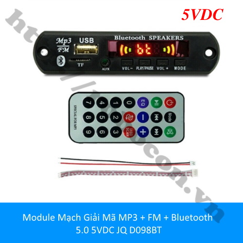 Module mạch giải mã mp3 + fm + bluetooth 5.0 5vdc jq d098bt