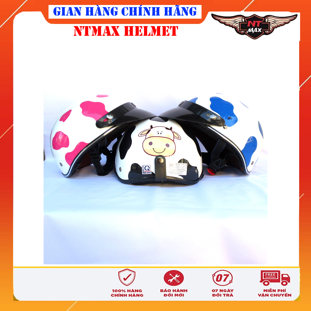 Mũ bảo hiểm 1/2 NTMAX tem bò sữa siêu cute