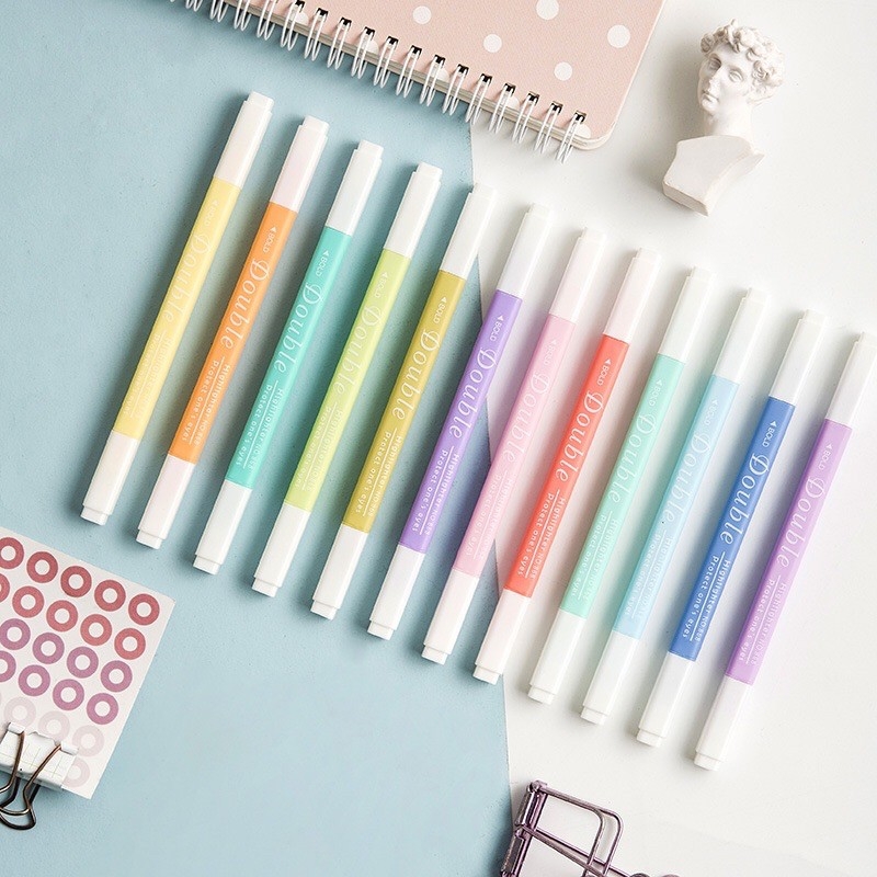 Bộ 12 bút highlight màu pastel 2 ngòi