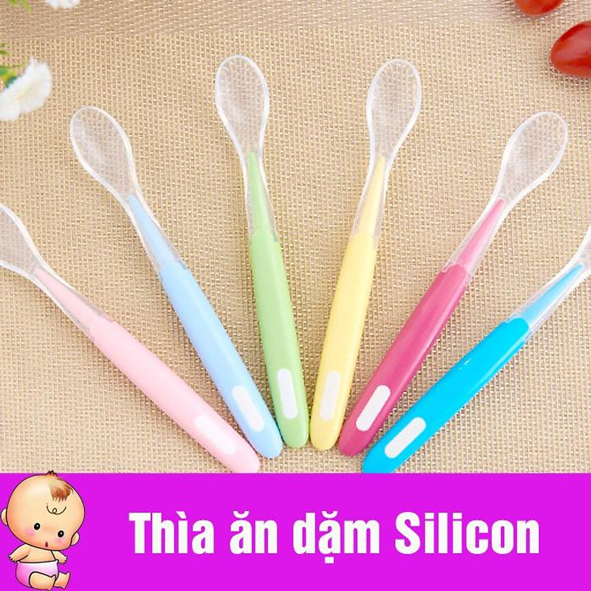Thìa ăn dặm silicon cán dài cho bé