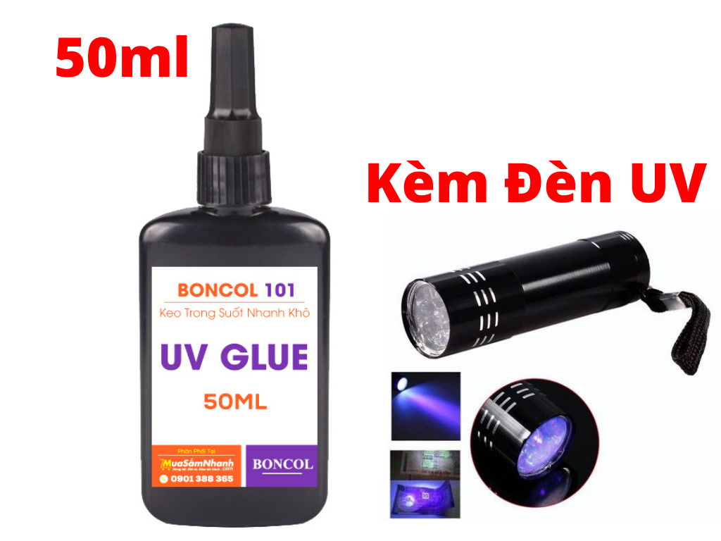Keo uv boncol 101 dán mica dán kính keo nhanh khô tặng đèn uv 50ml