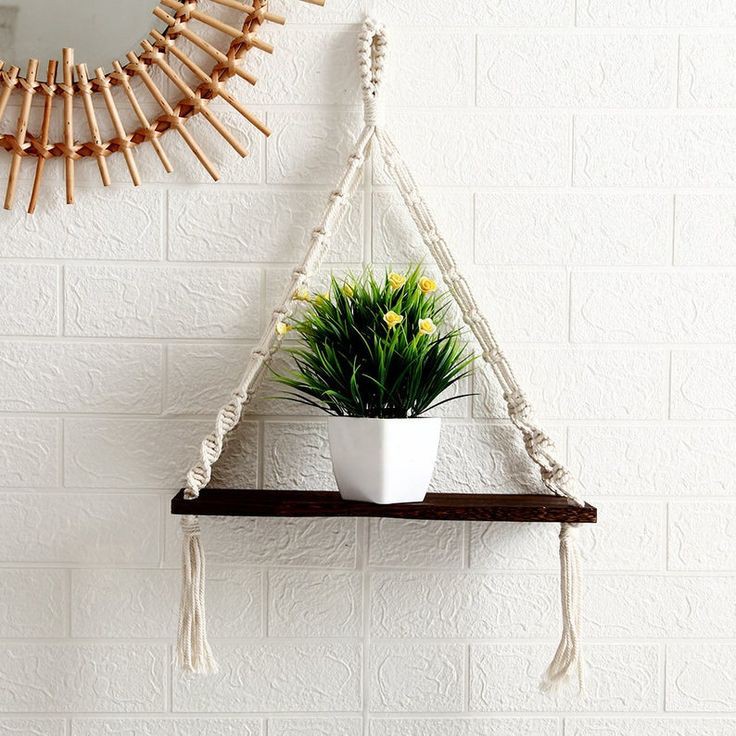 1 kệ treo tường dây tết macrame trang trí kệ gỗ thông decor 40x15cm