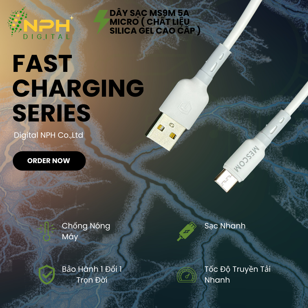 Dây cáp sạc Mescom MS9M tương thích nhiều loại máy